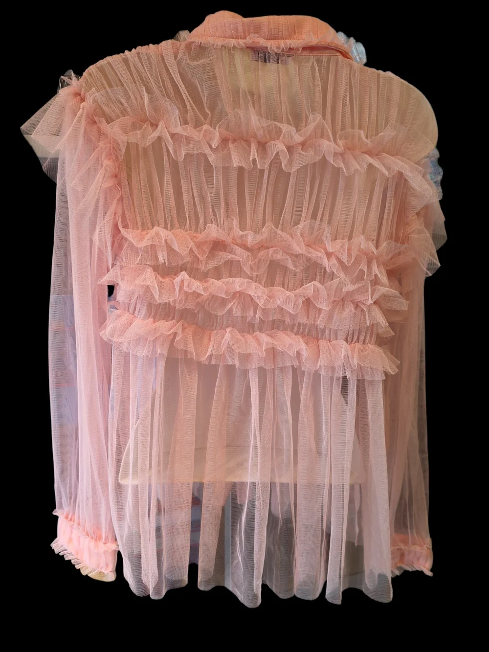 Why Sheer Pink Ruffle Button-Up Blouse - Picture 4 of 10